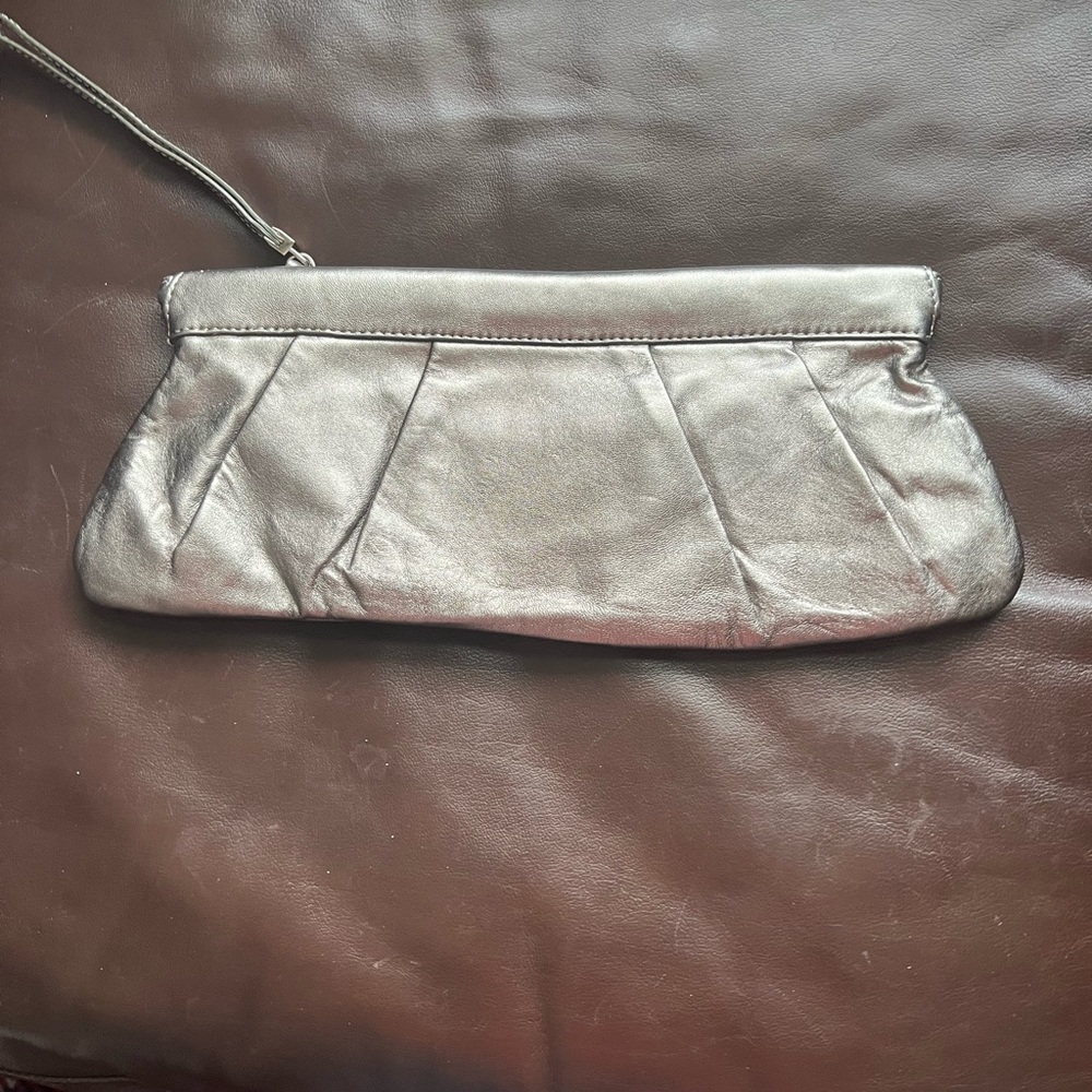 Alfani leather pewter clutch with wristlet